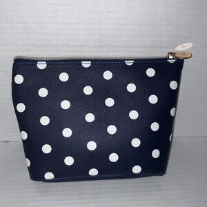 Dabney Lee Navy and White Polka Dot Gold Zipper Cosmetic Bag 6x8 Inches